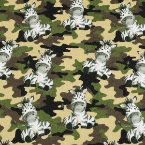 katoen tricot digitaaldruk Army Zebra