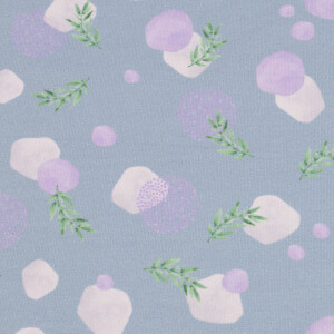 100x150 cm sweat/french terry digitaaldruk lavendel bladeren grijsblauw Blooming Fabrics