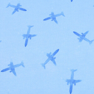 100x150 cm katoen tricot digitaaldruk vliegtuigen lichtblauw Blooming Fabrics