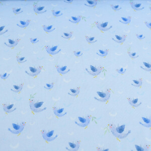 100x150 cm GOTS katoen tricot digitaaldruk vogels lichtblauw