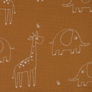 katoenen mousseline giraffen en olifanten karamel