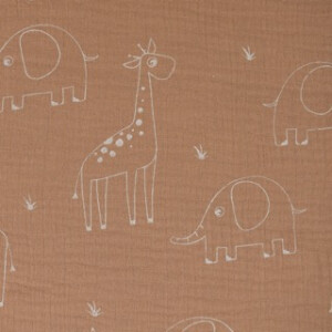 katoenen mousseline giraffen en olifanten terra roze