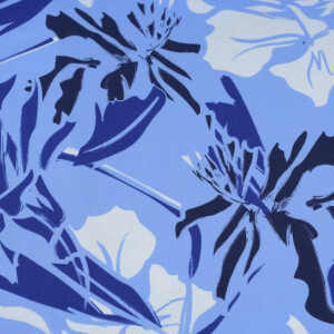 Katoen Tricot Abstacte bloemen lichtblauw