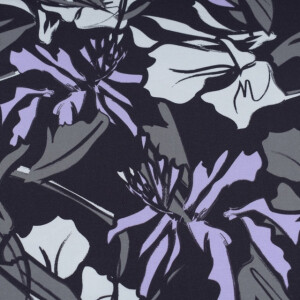Katoen Tricot Abstracte bloemen zwart