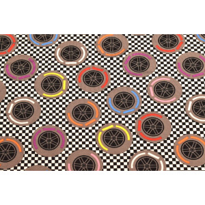 100x150 cm katoen tricot banden op finish vlag zwart/wit/multicolor
