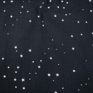 Katoen Mousseline Zilveren sterren, Zwart