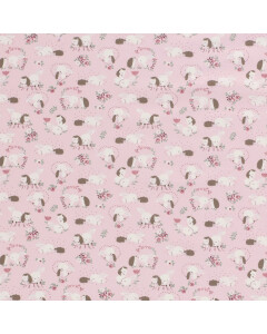 50x150cm katoen tricot konijntjes en egeltjes roze