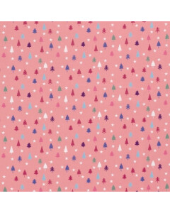 Katoen poplin christmas kerstboompjes roze