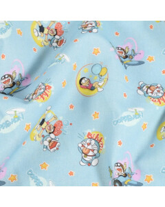 katoen poplin Doraemon & Friends lichtblauw