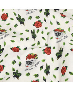 katoen poplin Frida Khalo rozen wit