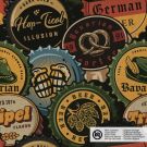 Decostof linnenlook digitaaldruk kroonkurken zwart