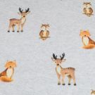 Joggingstof digitaaldruk bosdieren lichtgrijs melange