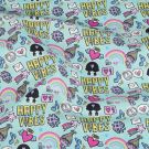 Katoen poplin trolls happy vibes lichtblauw