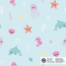 Katoen poplin zeedieren babyblauw