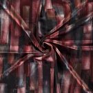Poly viscose jersey stof discharge bedrukt strepen bordeaux