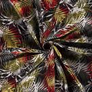 Poly viscose jersey stof discharge bedrukt planten bruin