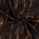 Poly viscose jersey stof discharge bedrukt dieren bruin