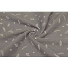 Katoenen mousseline triple layer veertjes grijs