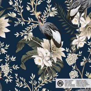 Fluweel stof digitaaldruk bloemen marine