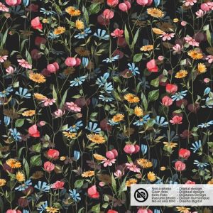 Fluweel stof digitaaldruk bloemen zwart