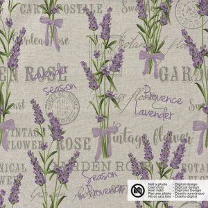 Decostof linnenlook digitaaldruk lavendel beige