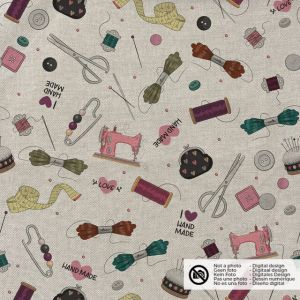 Decostof linnenlook digitaaldruk naaibenodigdheden beige