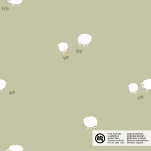 Katoen poplin schapen olijfgroen