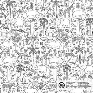 Katoen poplin wilde dieren wit