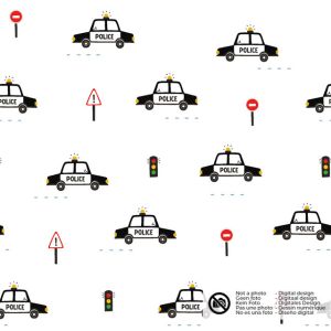Katoen poplin politieauto's wit