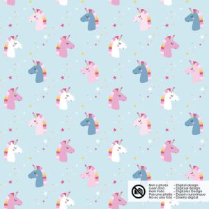 Katoen poplin eenhoorns lichtblauw