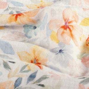 Katoenen mousseline digitaaldruk bloemen wit