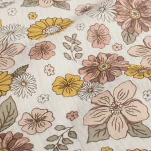 Katoenen mousseline bloemen offwhite