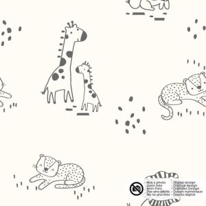 Katoen tricot dieren offwhite