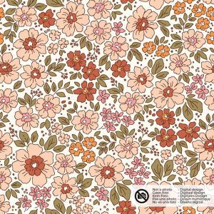 Katoen poplin bloemen offwhite