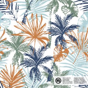 Katoen poplin bladeren wit