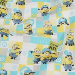 Katoen poplin minions geruit wit