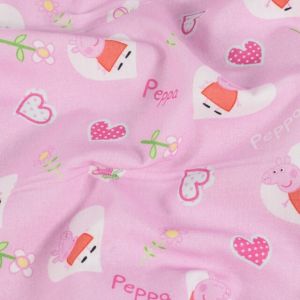 Katoen poplin peppa pig hartjes lichtroze