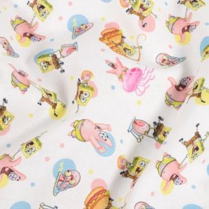 Katoen poplin spongebob wit