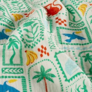 Katoenen mousseline dieren offwhite