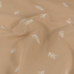 Katoen tricot bladeren nude