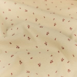 Rib jersey bloemen beige