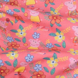 Katoen poplin peppa pig bloemen roze