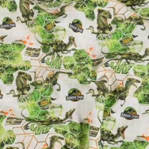 Katoen poplin jurassic park dino's offwhite
