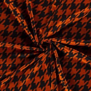 Poly viscose jersey stof discharge bedrukt pied de poule bruin