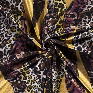 Poly viscose jersey stof discharge bedrukt tijgers marine