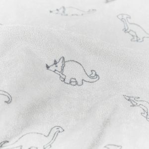 Stretch badstof bedrukt dino's lichtgrijs