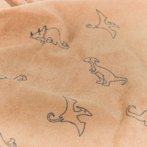Stretch badstof bedrukt dino's terra roze