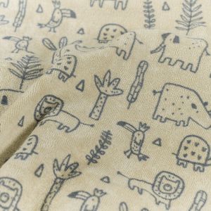 Stretch badstof bedrukt dieren beige