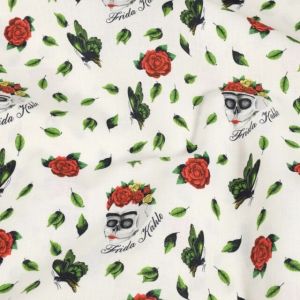 Katoen poplin frida khalo rozen wit
