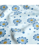 katoen tricot bloemen peace lichtblauw